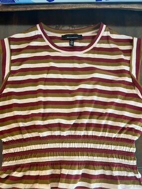 White House Black Market Striped Sleeveless Tank in Burgundy, Olive & Cream